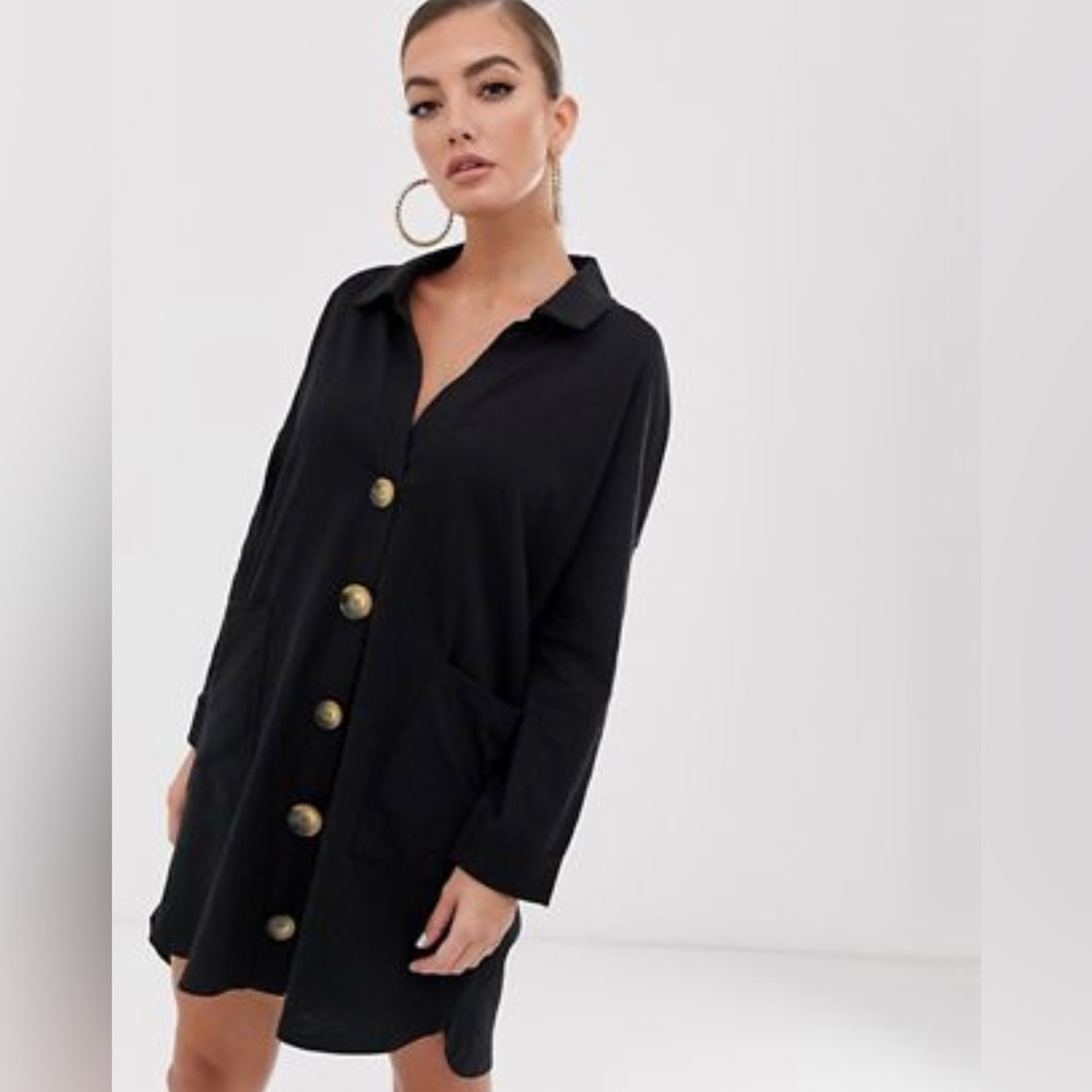 Black slouchy mini shirt dress
